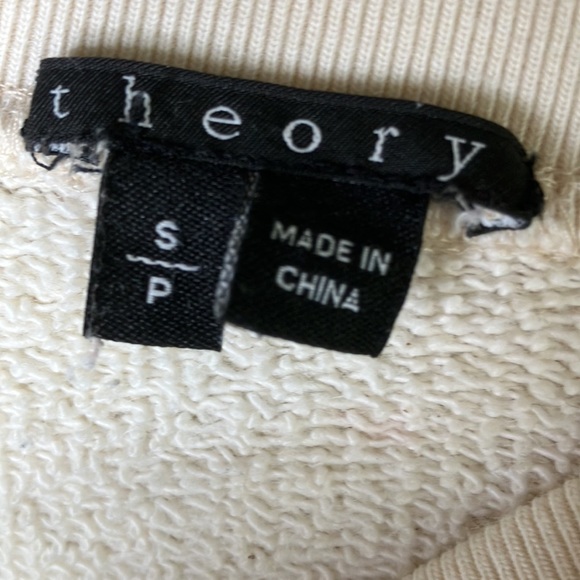 THEORY SIZE SMALL CREW SWEATSHIRT cream ivory reverse fleece detail 💯 cotton - Picture 4 of 8